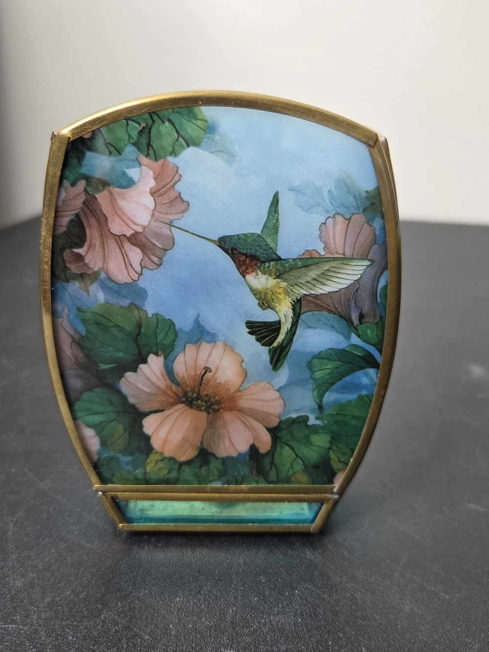 Enesco Hummingbird Floral Fairy Light Candle Holder Brass Cottagecore